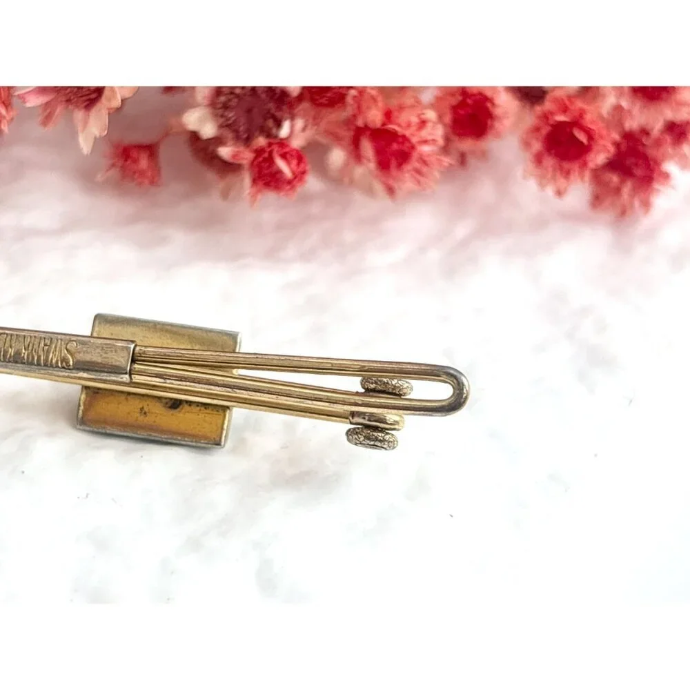 Swank Signed Faux Green Stone Gold Toned Vintage Men's Tie Bar | Tie Clip